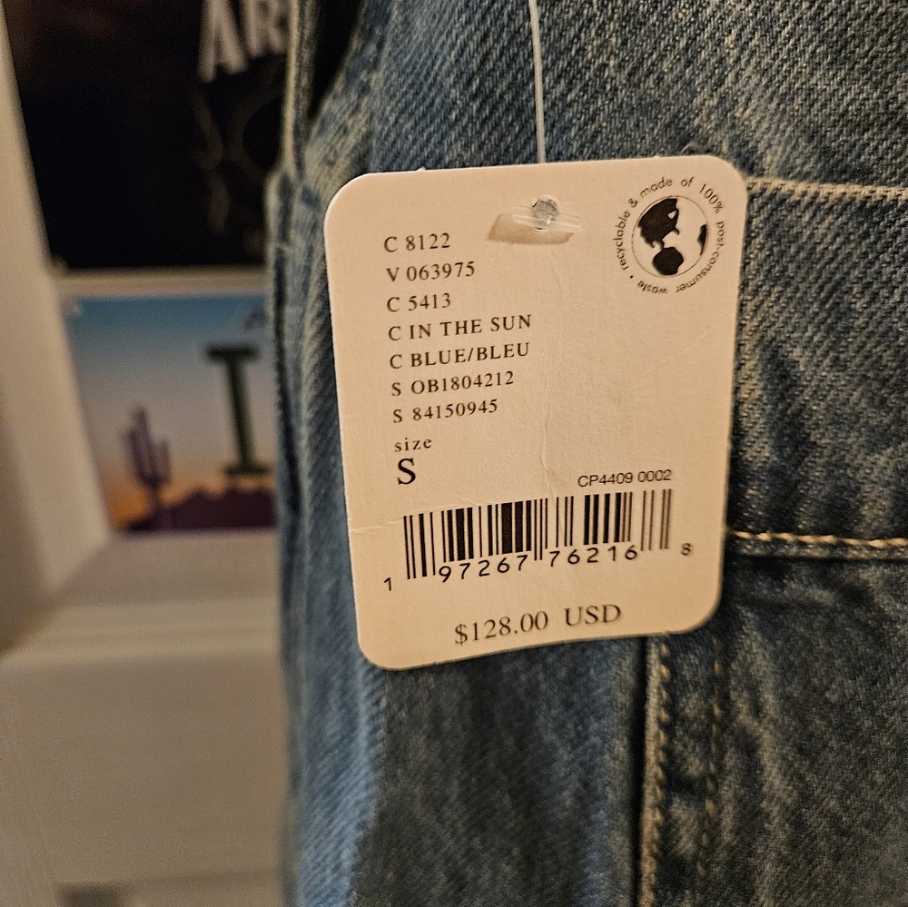 Free People Blue Denim Overalls/Jumpsuit w/Tied Back Waist - Picture 4 of 4